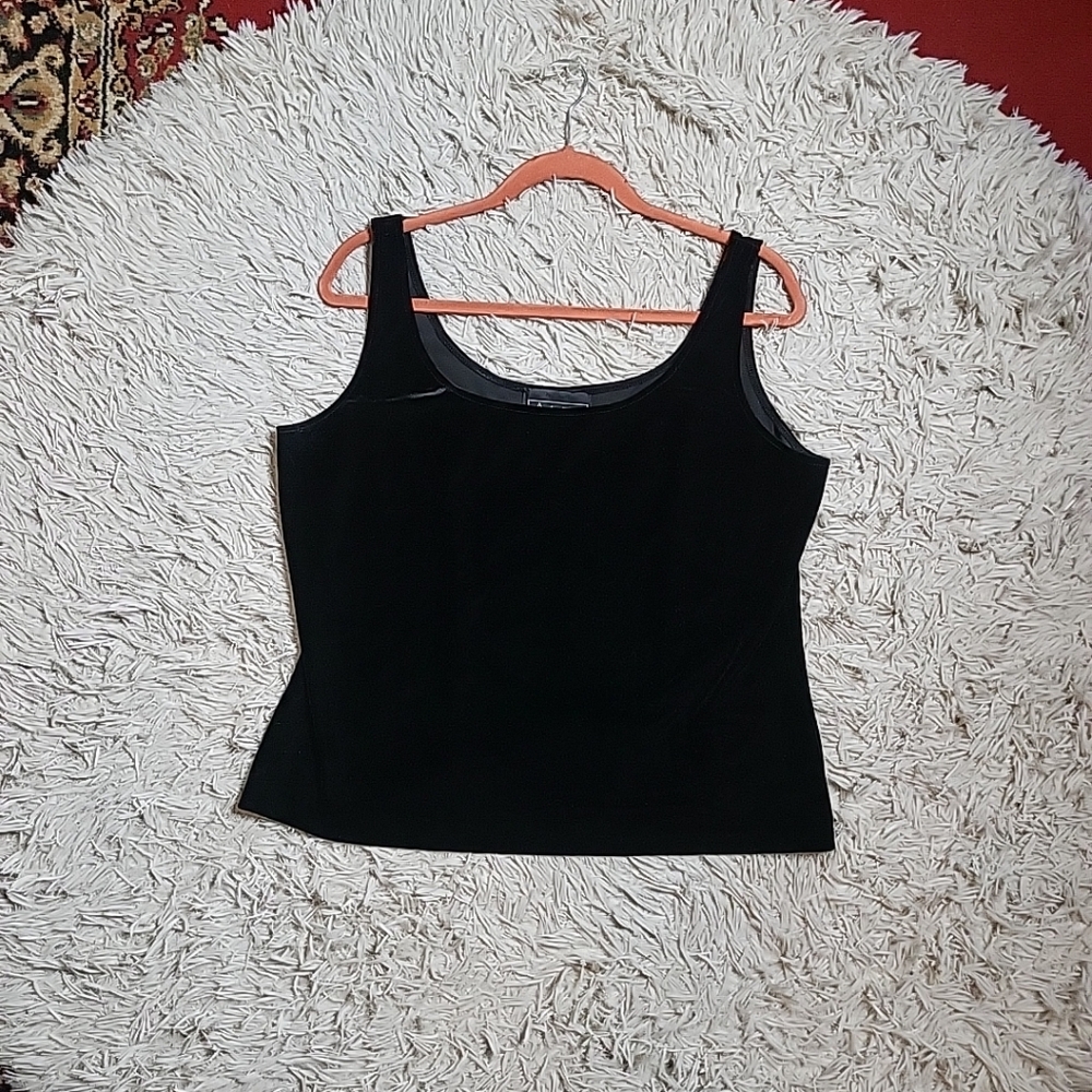 Vintage Black Velvet Sleeveless Top Tank Blouse Alex Evenings 90s Y2K Whimsigoth